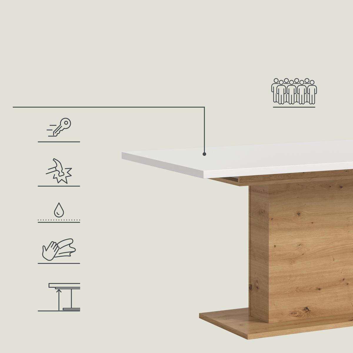 JEDÁLENSKÝ STÔL MARLON 150 AZ - biela/dub artisan, Konventionell, kompozitné drevo (150-190/76/90cm) - MID.YOU