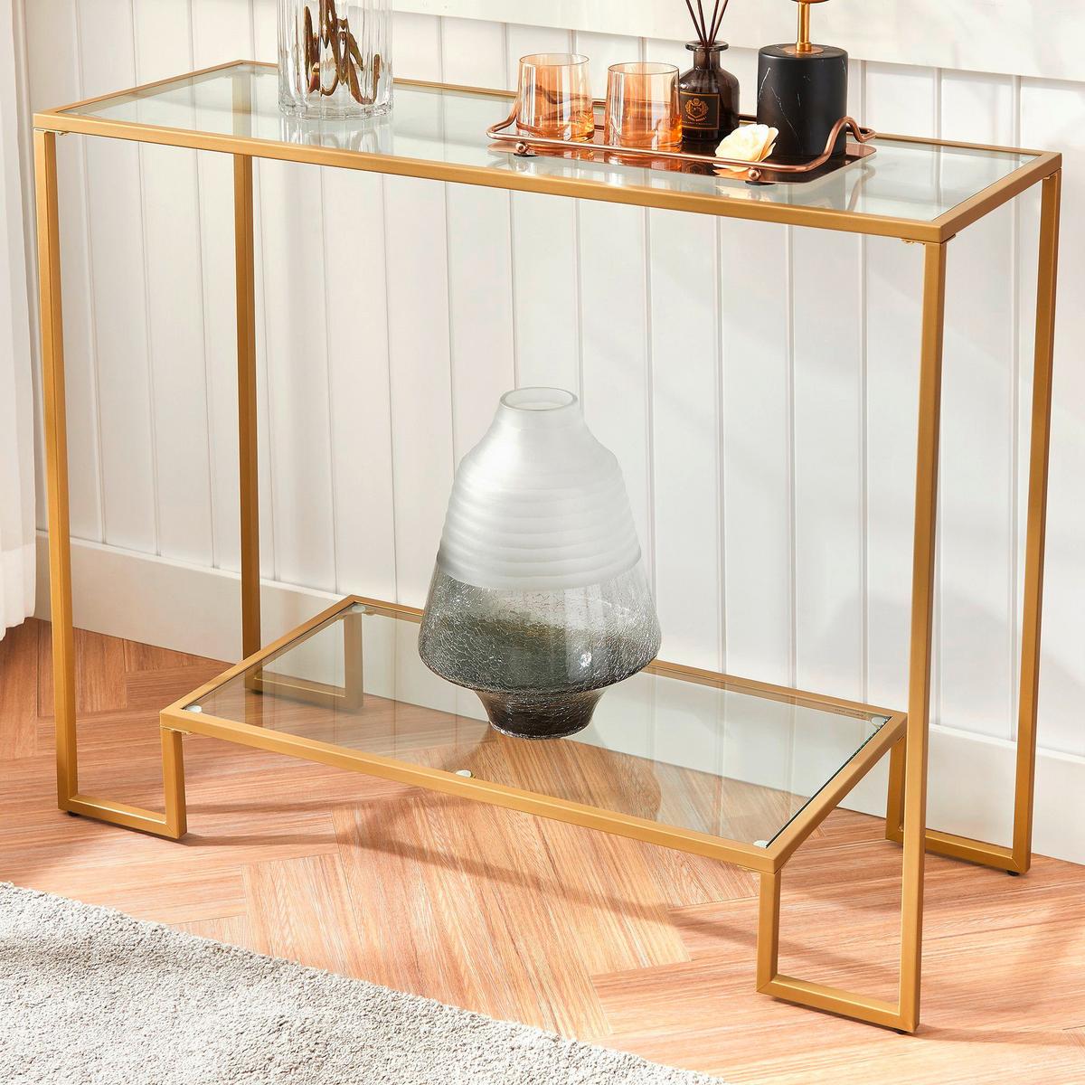 Konsolentisch B: 100 cm Goldfarben - Goldfarben, Trend, Glas/Metall (100/35/80cm) - Boxxx
