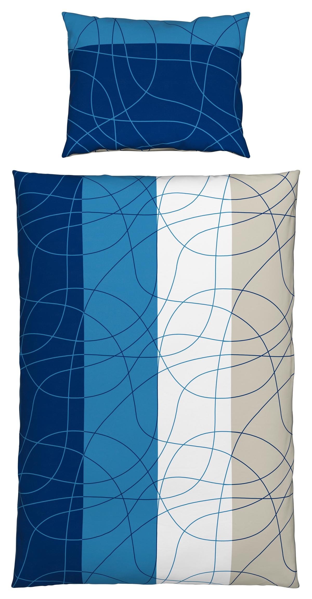 Cretonne Bettwäsche 140x200 cm Julia Baumwolle Blau/Weiß/Grau - Blau/Weiß, MODERN, Textil - Luca Bessoni