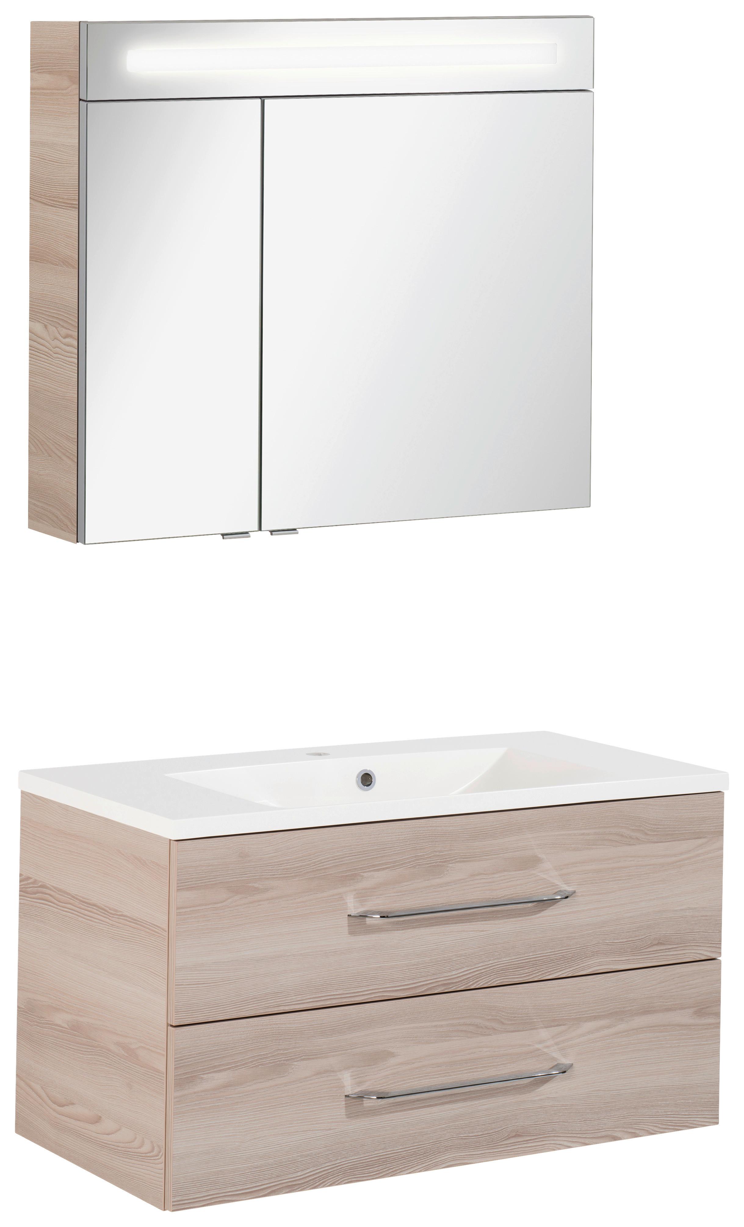Badezimmer Clever Eschefarben B: 90cm - Eschefarben/Weiß, MODERN, Glas/Holzwerkstoff (90/118,9/45,7cm) - MID.YOU