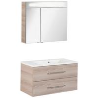 Badezimmer Clever Eschefarben B: 90cm - Eschefarben/Weiß, MODERN, Glas/Holzwerkstoff (90/118,9/45,7cm) - MID.YOU