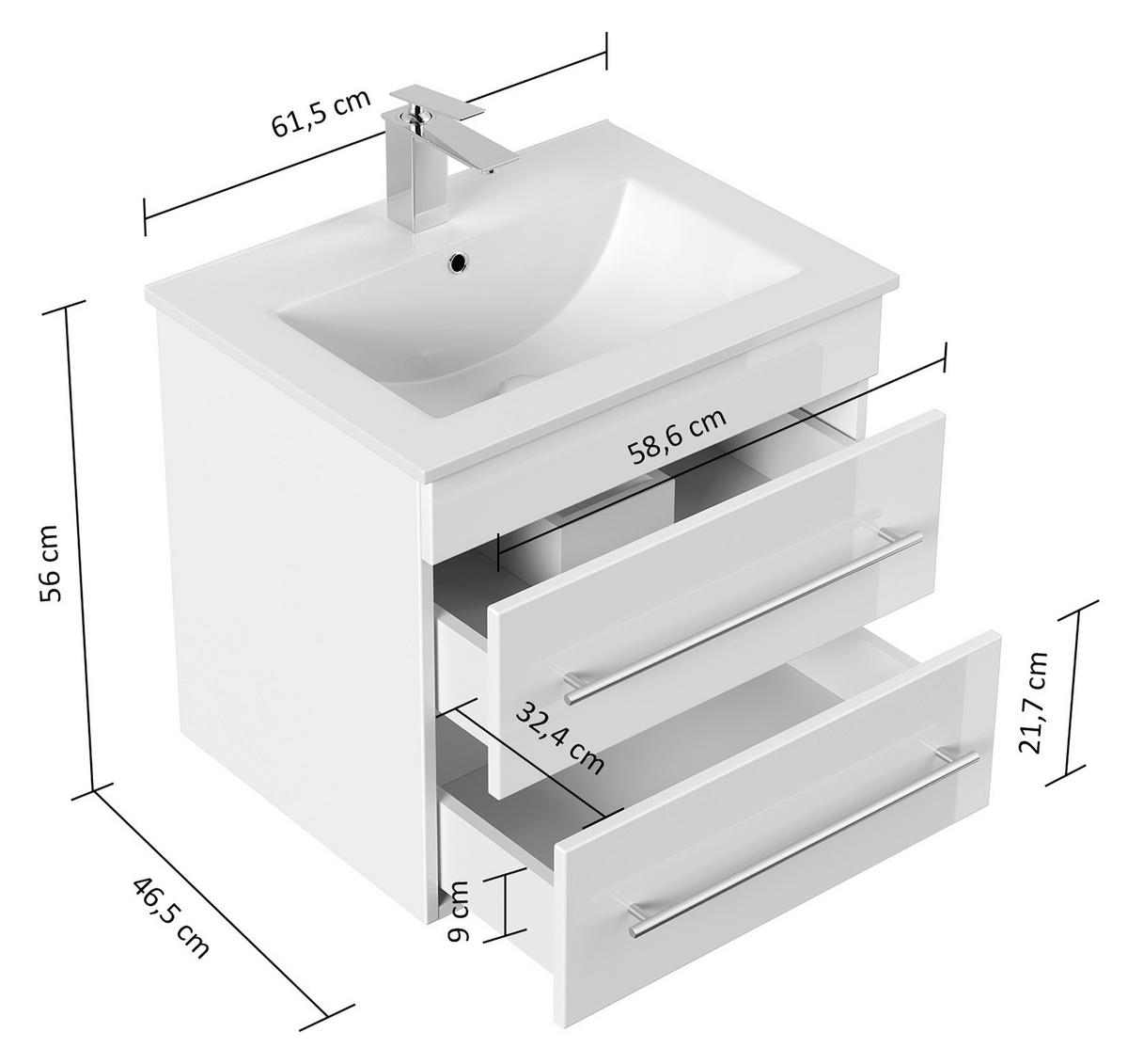 Waschtischkombi Apollo Eichefarben B: 61,5 cm - Eichefarben/Weiß, Basics, Keramik/Holzwerkstoff (61,5/56/46,5cm) - MID.YOU