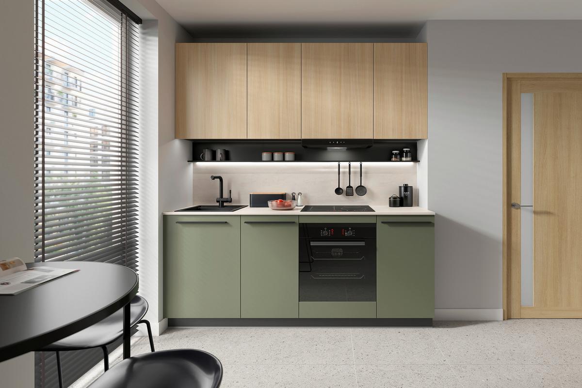 Küchenblock Milino Small-Smg/Sbe - Dunkelgrün/Eichefarben, Basics, Holzwerkstoff (210cm) - Visiona