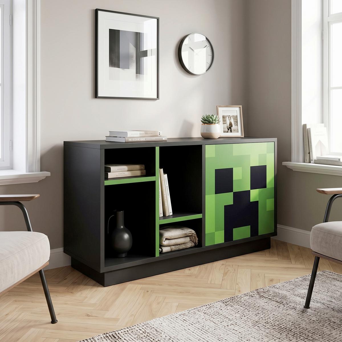 SIDEBOARD MINECRAFT - Schwarz/Grün, MODERN, Glas/Holzwerkstoff (108/61/37cm) - Minecraft