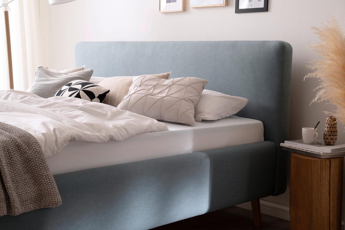 Polsterbett Mattis 140x200cm Blau, inkl. Bettkasten - Blau/Eichefarben, Design, Holz/Textil (140/200cm) - Livetastic