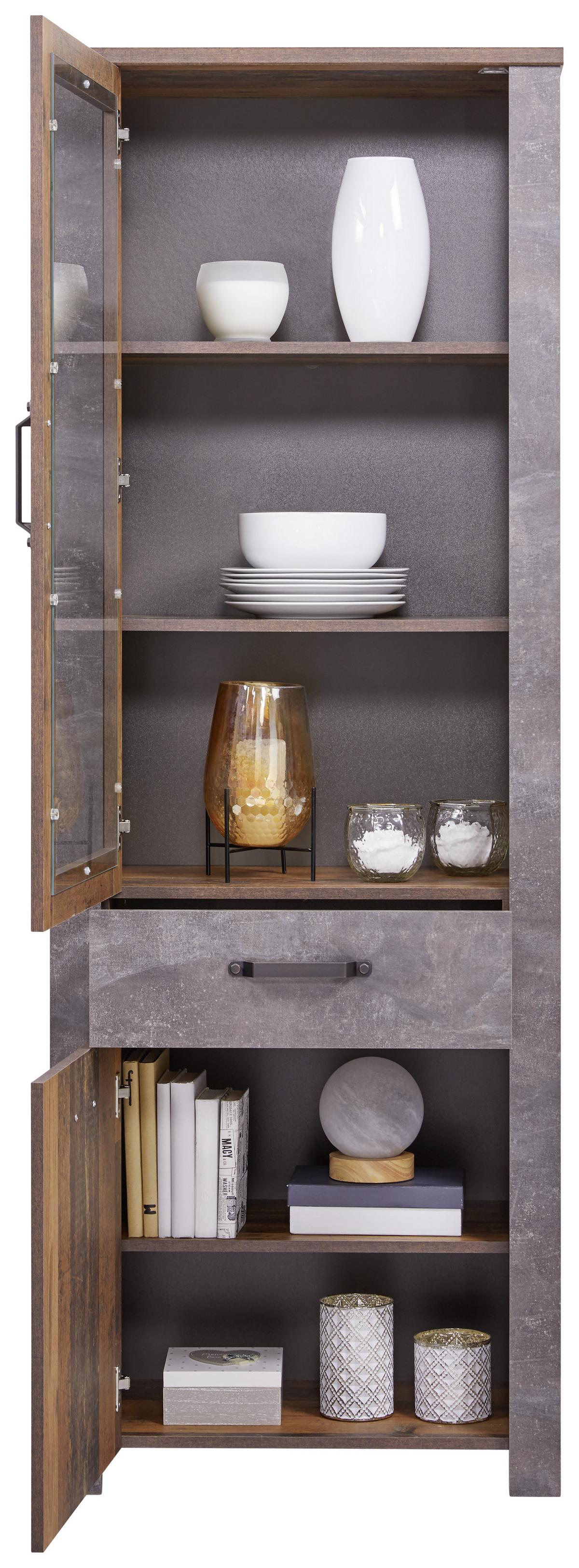 Wohnkombination 4 -teilig. Ontario, Old Style/betonoptik - Eichefarben/Dunkelgrau, Trend, Glas/Holzwerkstoff (352,4/200/41,5cm) - Ondega