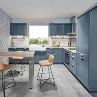 Einbauküche Columbia Frei Planbar Landhausstil - Blau/Eichefarben, MODERN, Holzwerkstoff - Vertico