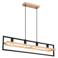 Hängeleuchte H: 150 cm 4-Flammig, drehbar - Schwarz/Braun, Natur, Holz/Metall (98/20/150cm) - Globo