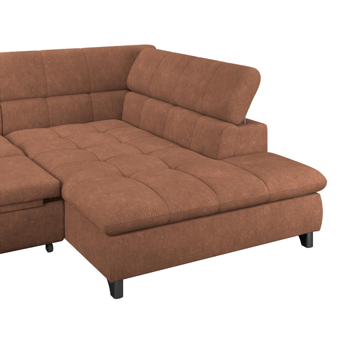 Ecksofa  Gemini Rotbraun, B: 312cm - Chromfarben/Rotbraun, KONVENTIONELL, Textil (312/234cm)