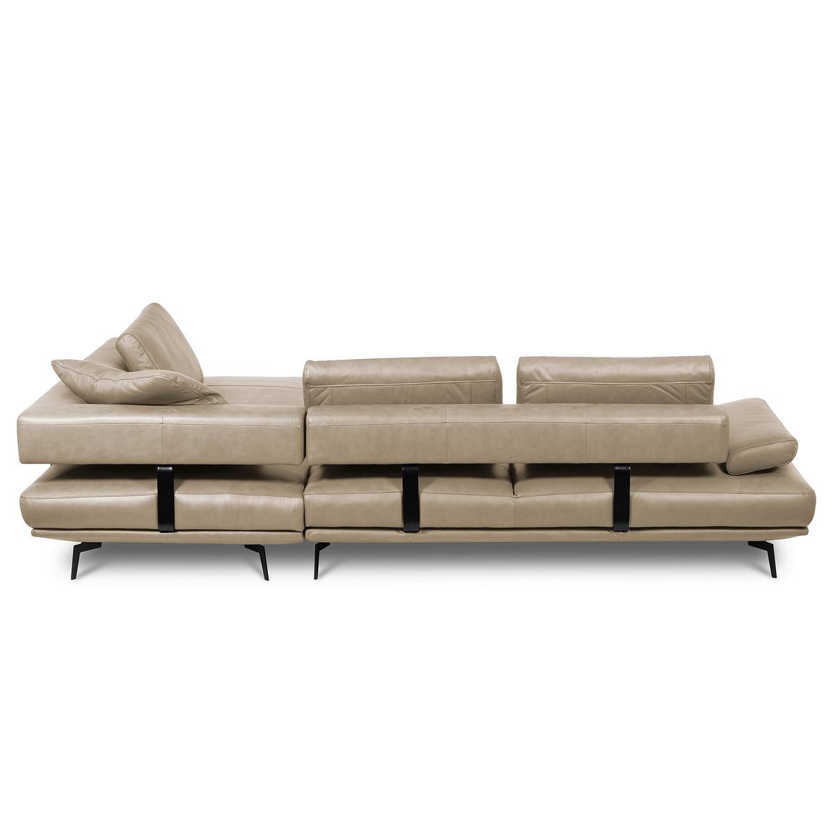 Ecksofa Como Echtleder Creme 306x237 - Creme/Schwarz, Design, Leder (306/237cm) - Livetastic
