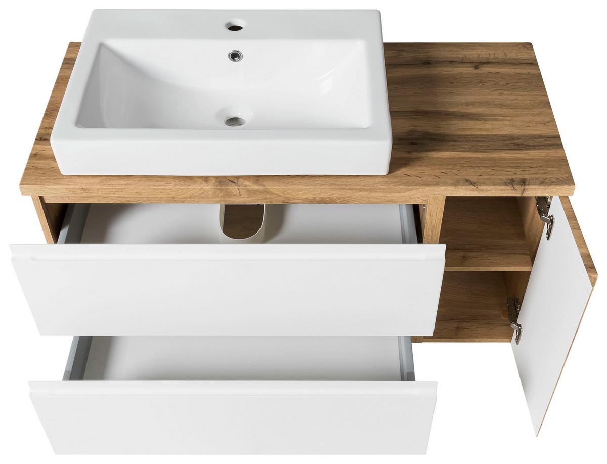 Waschbecken mit Unterschrank Varese B: 105 cm Weiß/Eiche - Eiche Wotan/Weiß, MODERN, Keramik/Holzwerkstoff (105cm) - Held
