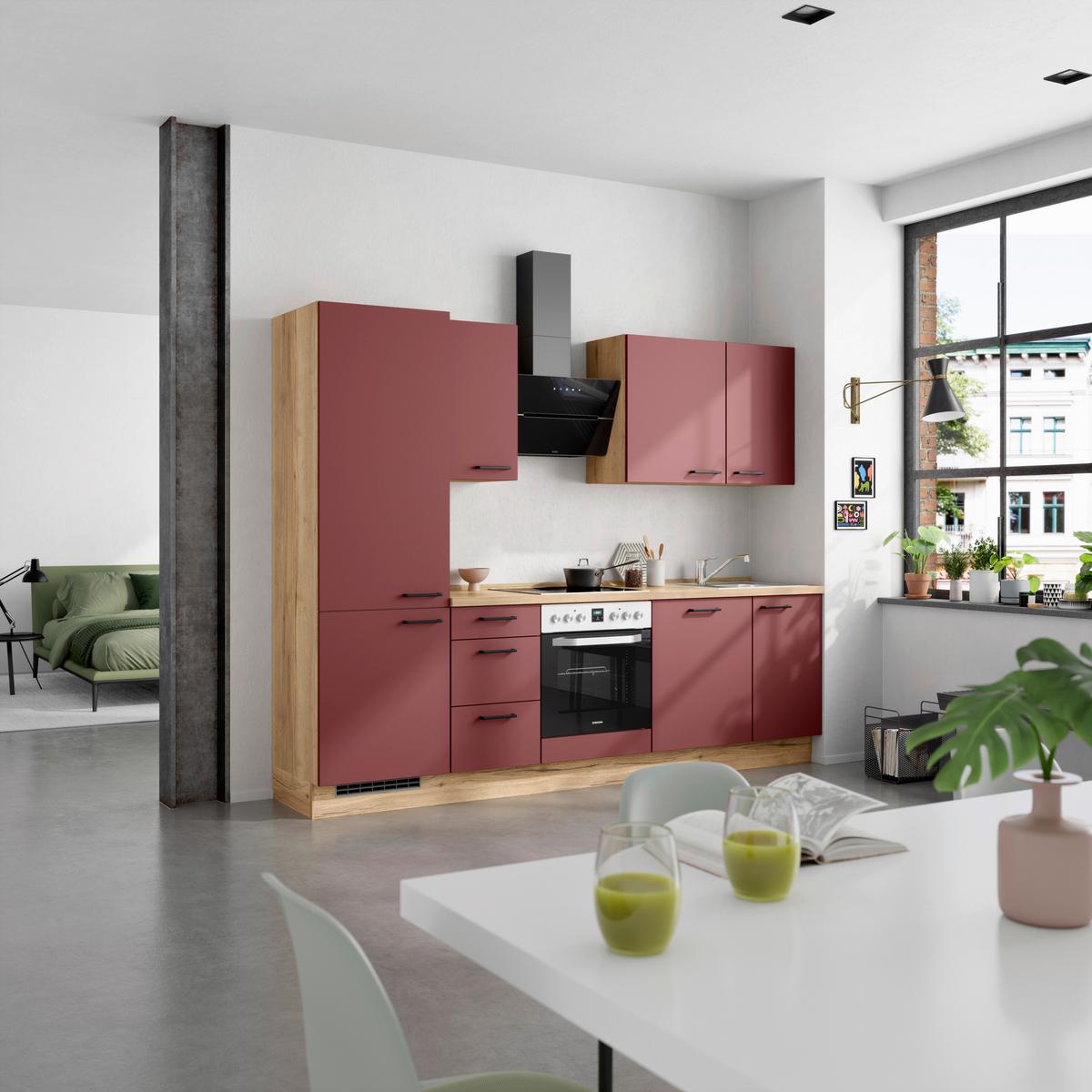 Küchenleerblock Easytouch High-Line, H6 Links - Eichefarben/Rot, MODERN, Holzwerkstoff (270cm) - Nobilia