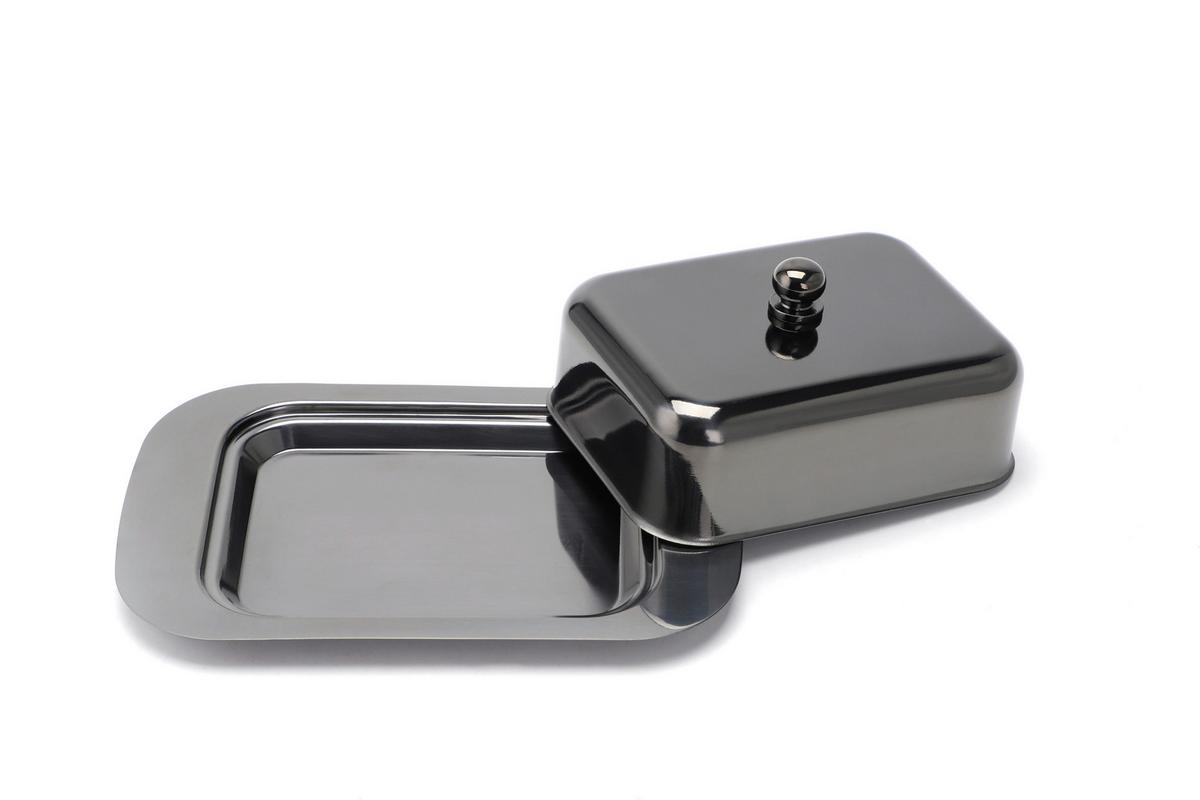 Echtwerk Butterdose Edelstahl Schwarz, L/b/h: 18,5x12,2x7 Cm - Schwarz Hochglanz, Basics, Metall (18,5/12,2/7,0cm) - Echtwerk