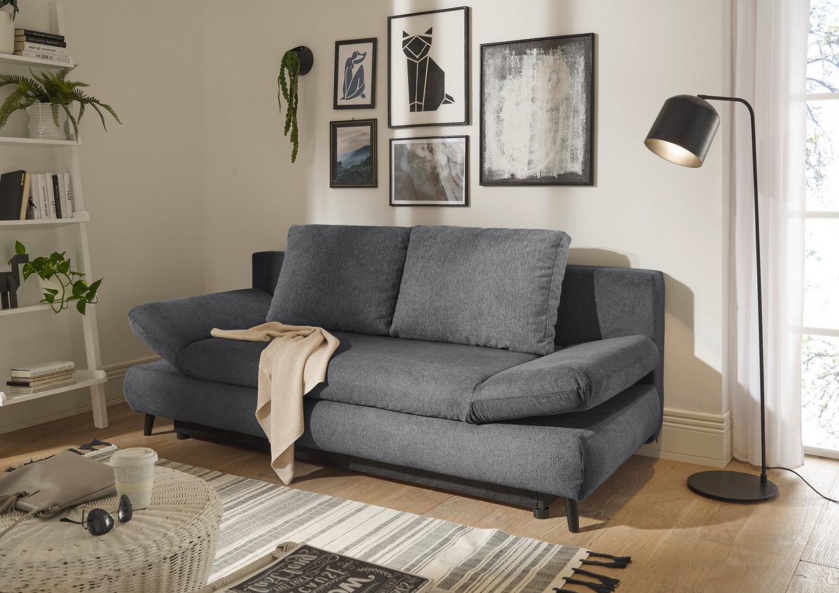 Schlafsofa Sunny 3dl Anthrazit B: 212 Cm - Anthrazit/Schwarz, KONVENTIONELL, Holzwerkstoff/Textil (212/88/101cm) - MID.YOU