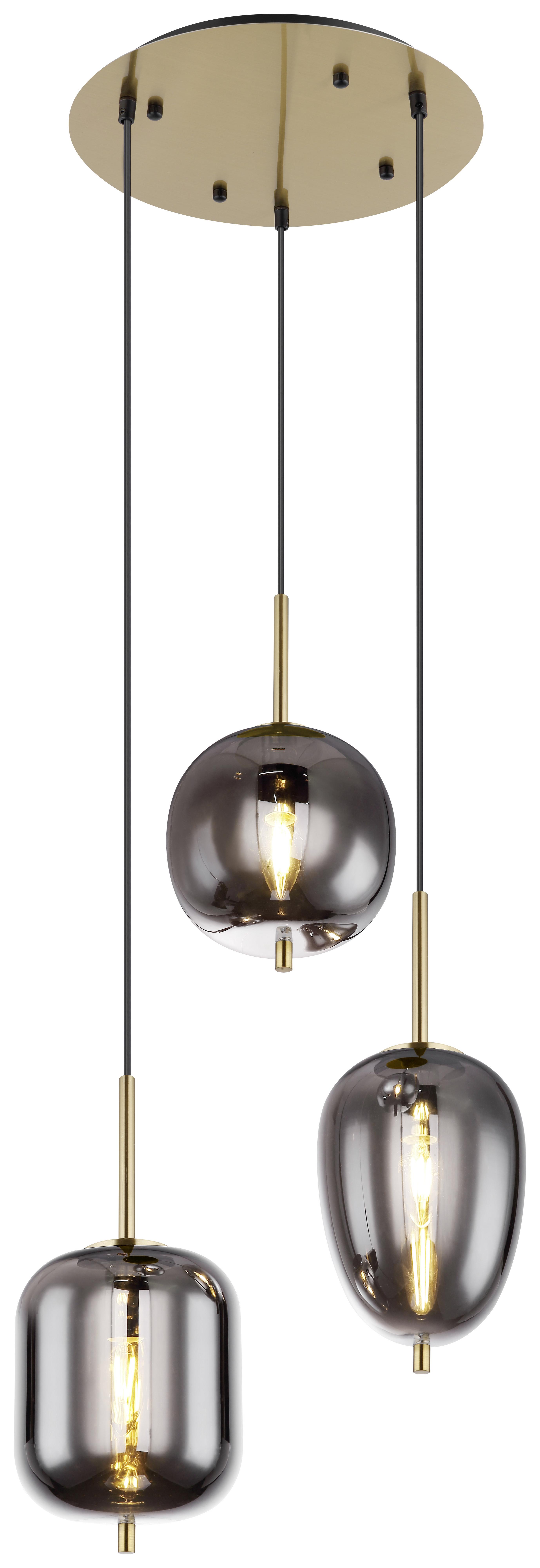 Hängeleuchte Blacky Ø 46 Cm 3-Flammig - Messingfarben, Design, Glas/Metall (46/120cm) - Globo