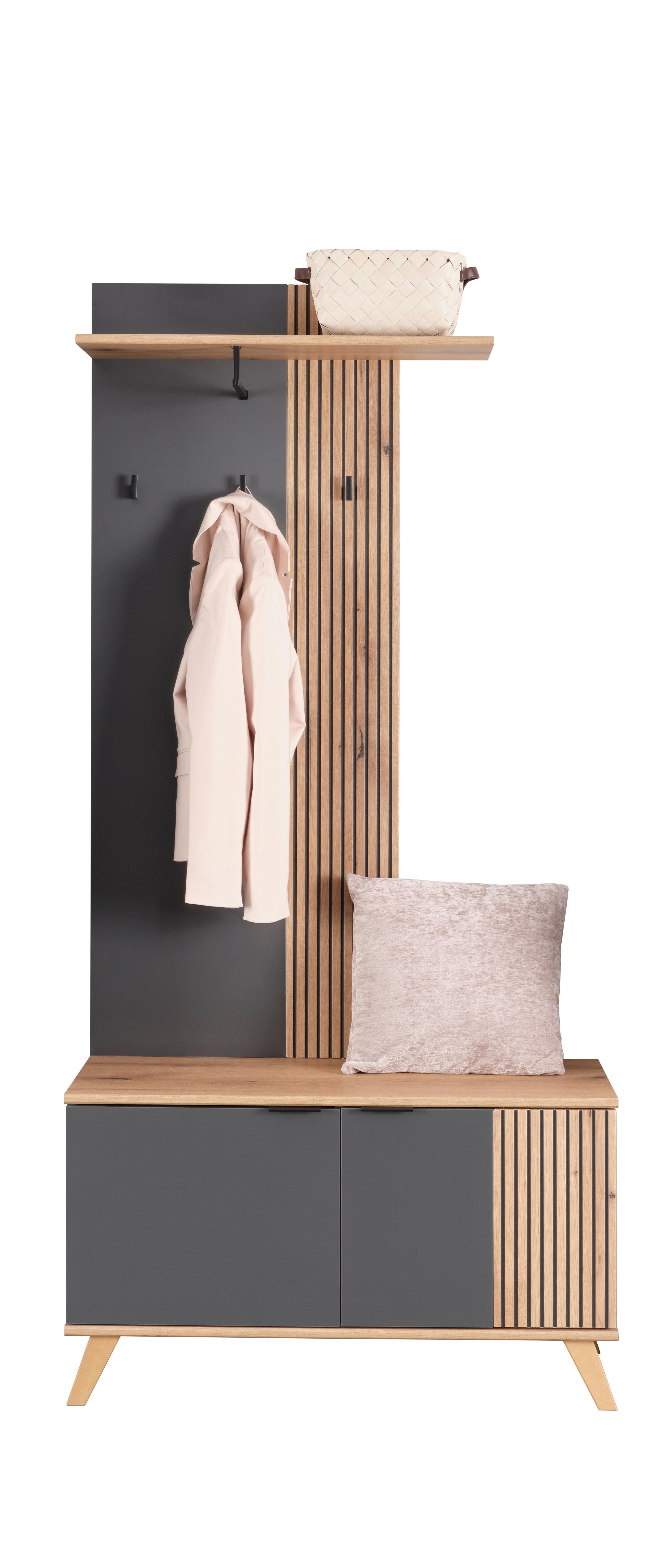 Garderobe Clever Anthrazit /Eichefarben B: 90cm - Eichefarben/Anthrazit, MODERN, Holzwerkstoff (90/139/38cm)