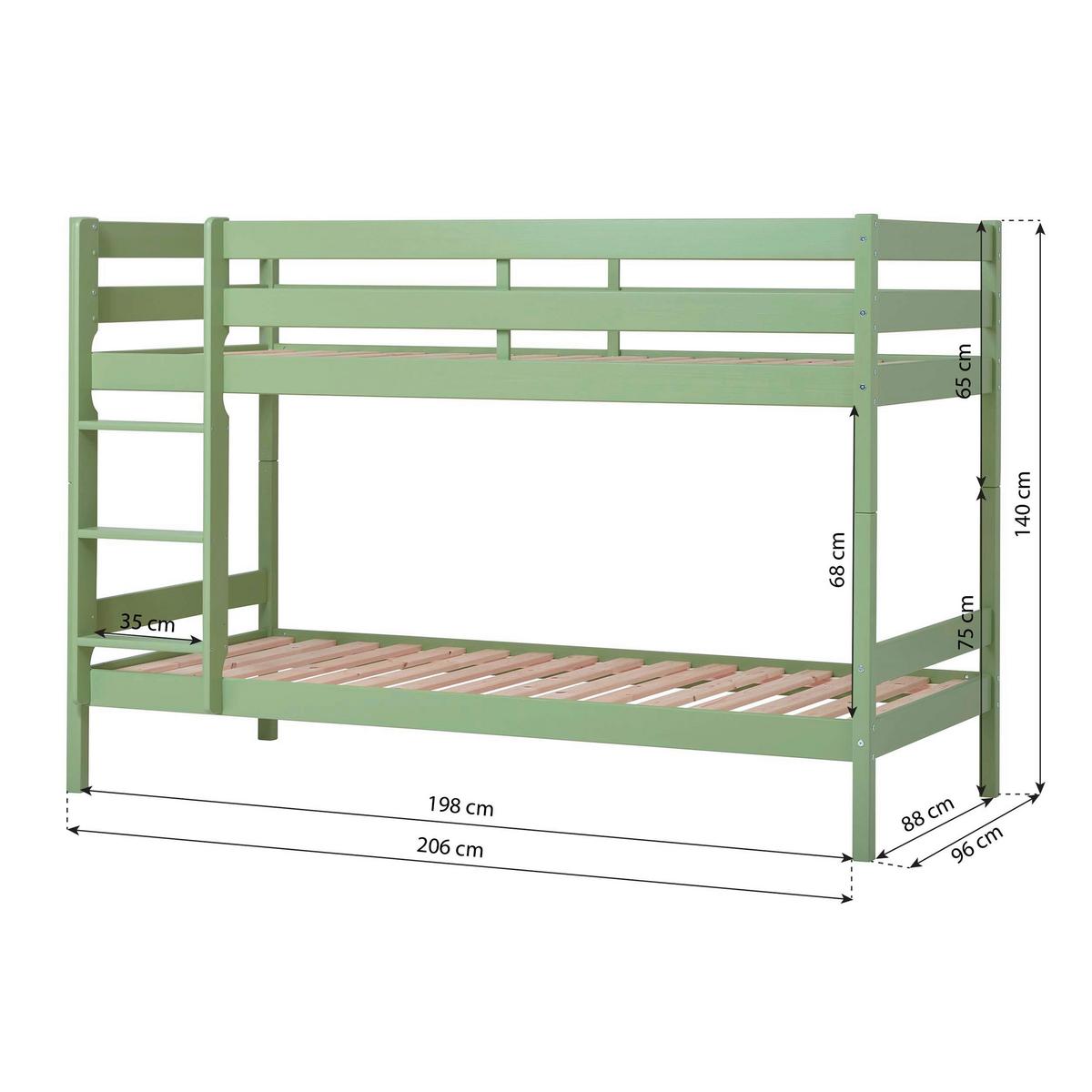 Etagenbett Eco Comfort Grün, Lf: 90x200 cm - Naturfarben/Grün, MODERN, Holz (90/200cm) - MID.YOU