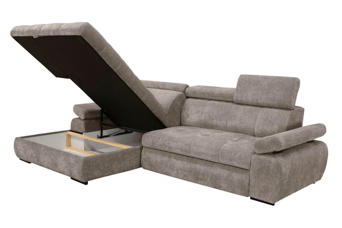 Rohová sedačka VEGAS, levá, šedohnědá žinylka - černá/šedohnědá, Design, dřevo/textil (173/294cm)