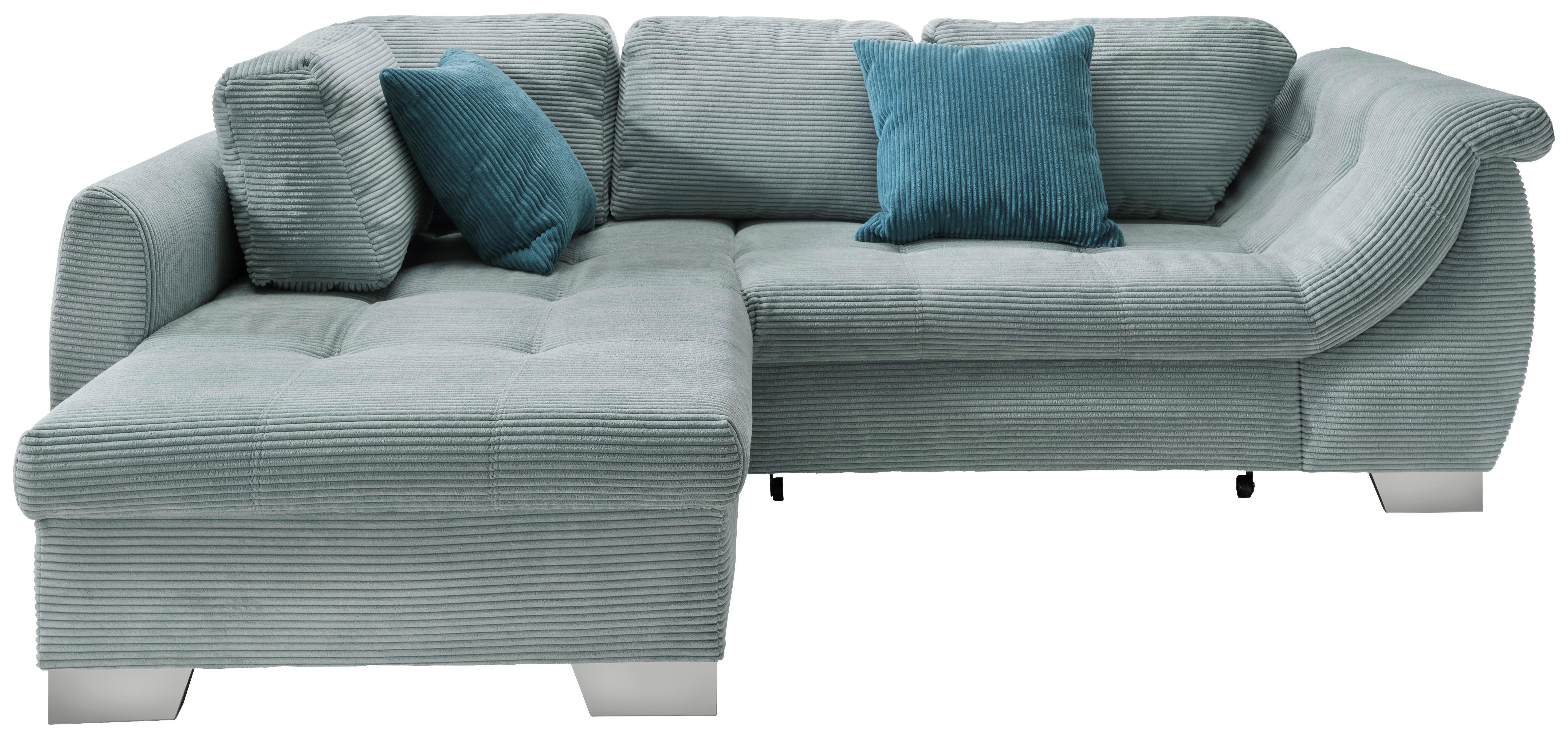 Ecksofa mit Schlaffunktion Flora Blau Cord - Blau/Silberfarben, Design, Textil (190/250cm) - MID.YOU