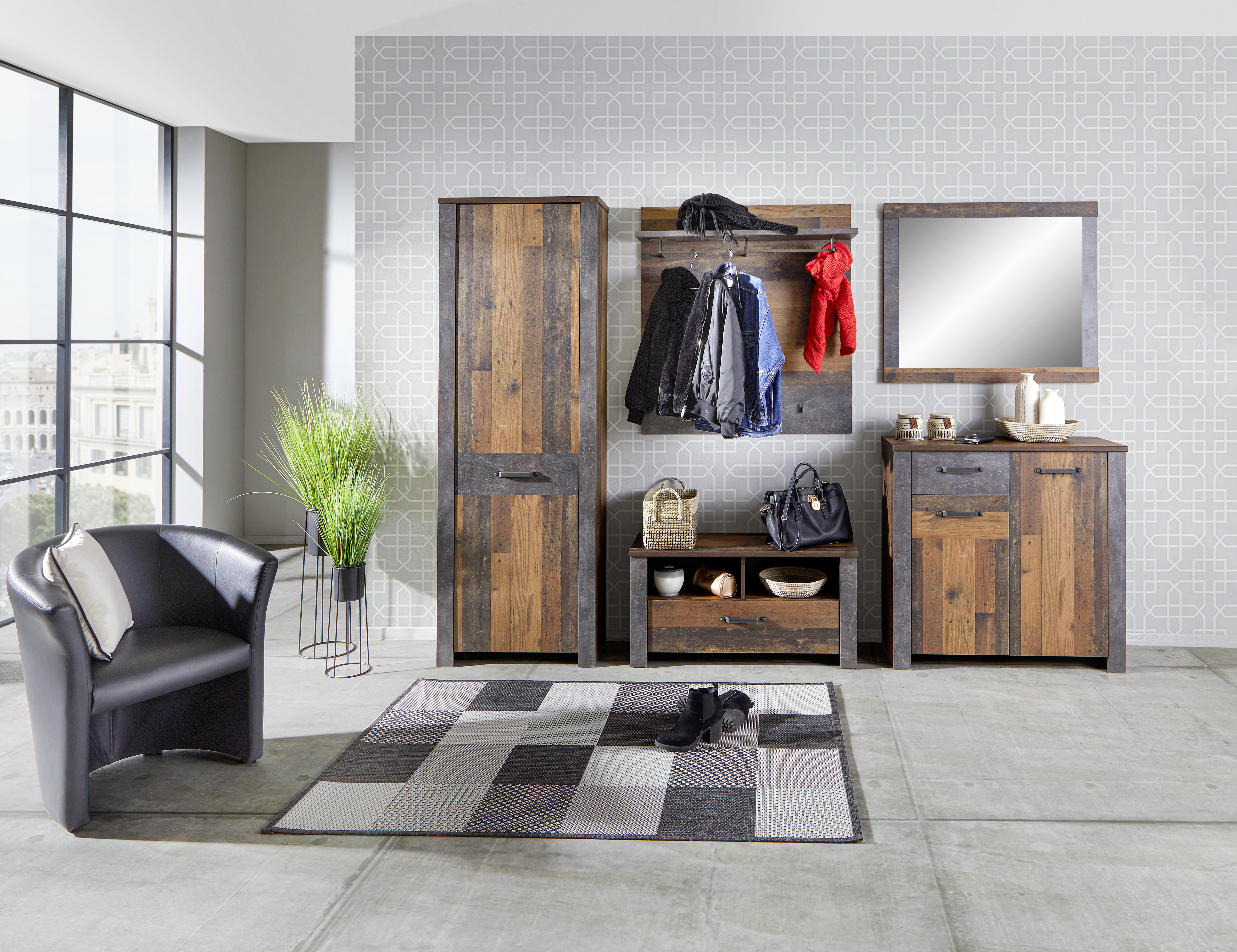 Garderoben-set Ontario Old Style Dekor 5 -Teilig. Mit Spiegel - Eichefarben/Grau, Trend, Holzwerkstoff (260,40/200/37cm) - Ondega