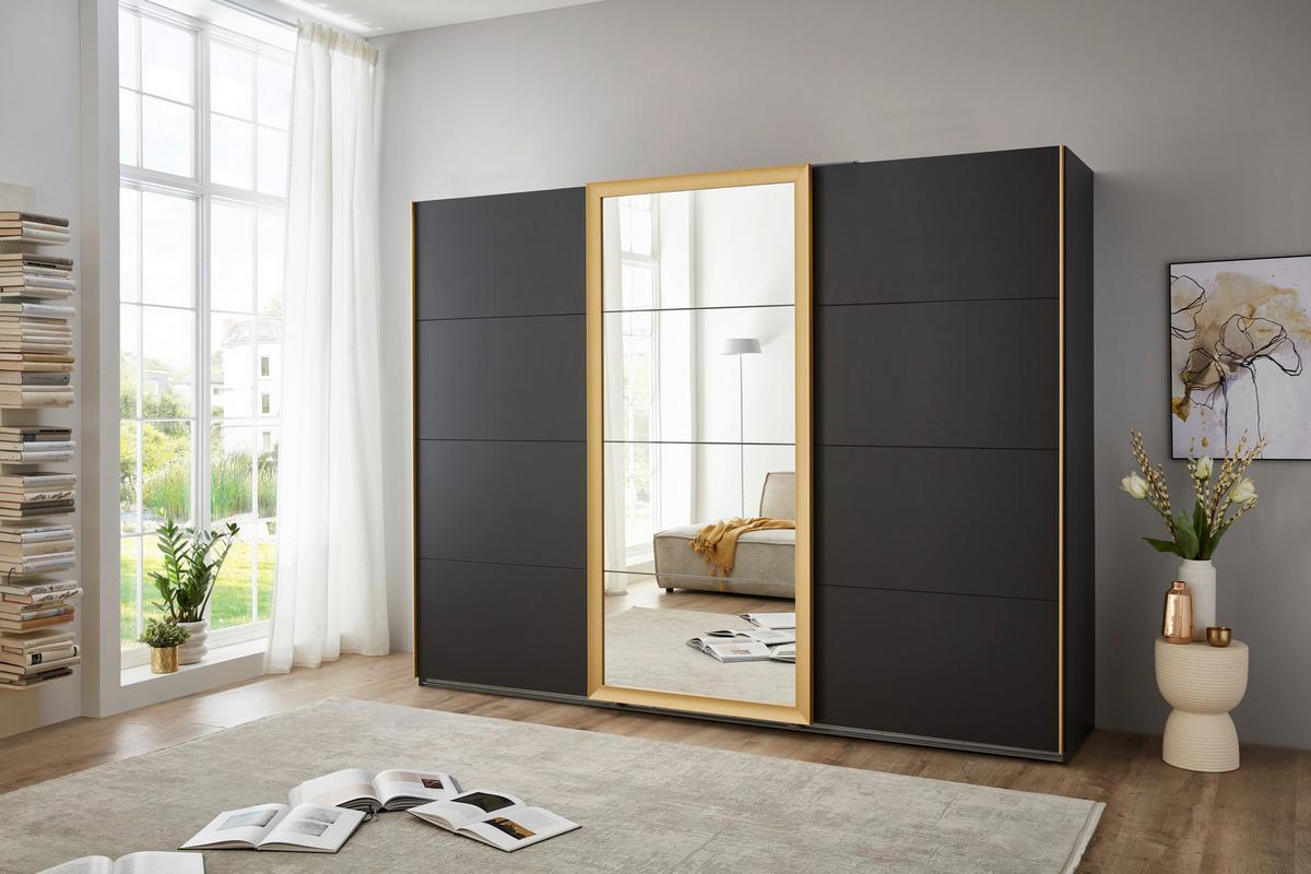 Šatníková skriňa KATAR - zlatá/grafitová, Modern, kov/kompozitné drevo (270/208/64cm) - Mömax