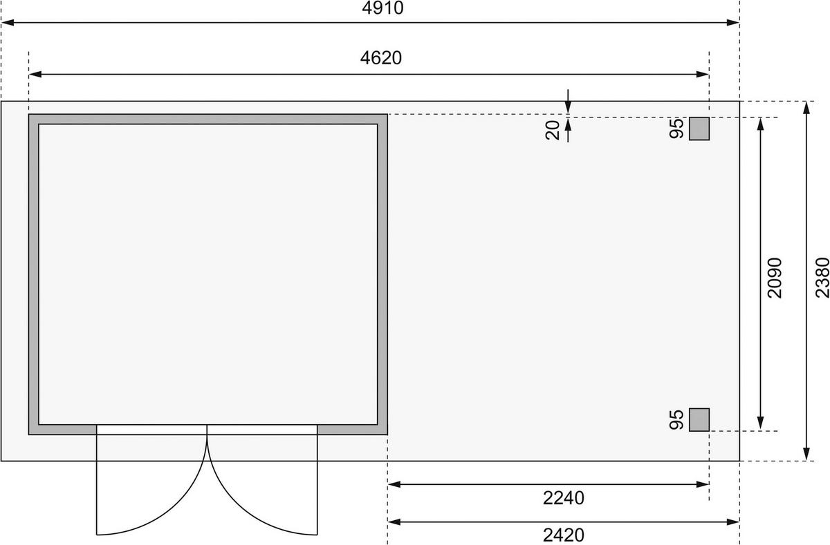 Gartenhaus 491x217x211 cm - Grau, Basics, Holz (491/217/211cm) - Karibu