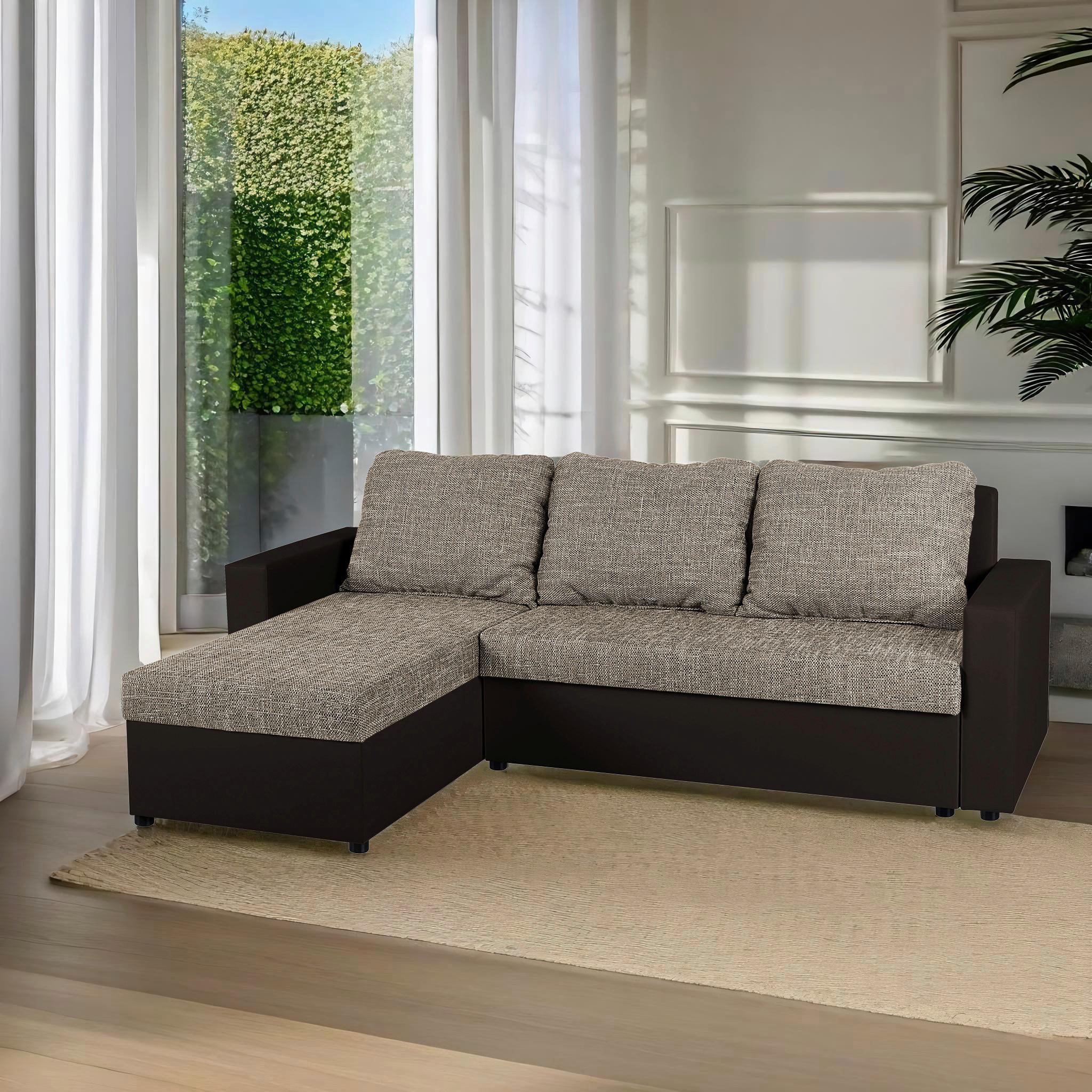 Ecksofa Hit Cappuccino/Mokka S: 147x228 cm - Schwarz/Mokka, Design, Holzwerkstoff/Textil (147/228cm) - P & B