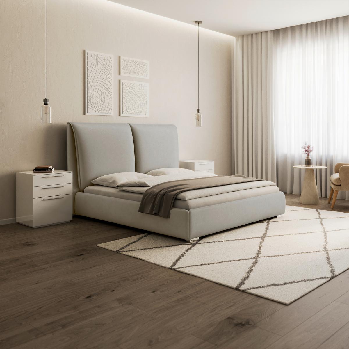 Čalouněná postel SOPHIE 180x200, béžová - barvy stříbra/krémová, Moderní, kov/dřevo (180/200cm) - Bessagi Home