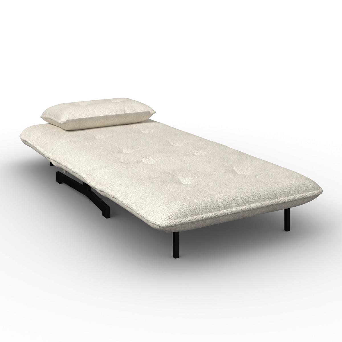 Rozkladacie kreslo LUNA, biele buklé, max.120 kg - čierna/biela, Modern, kov/textil (92/40/66cm) - Bessagi Home