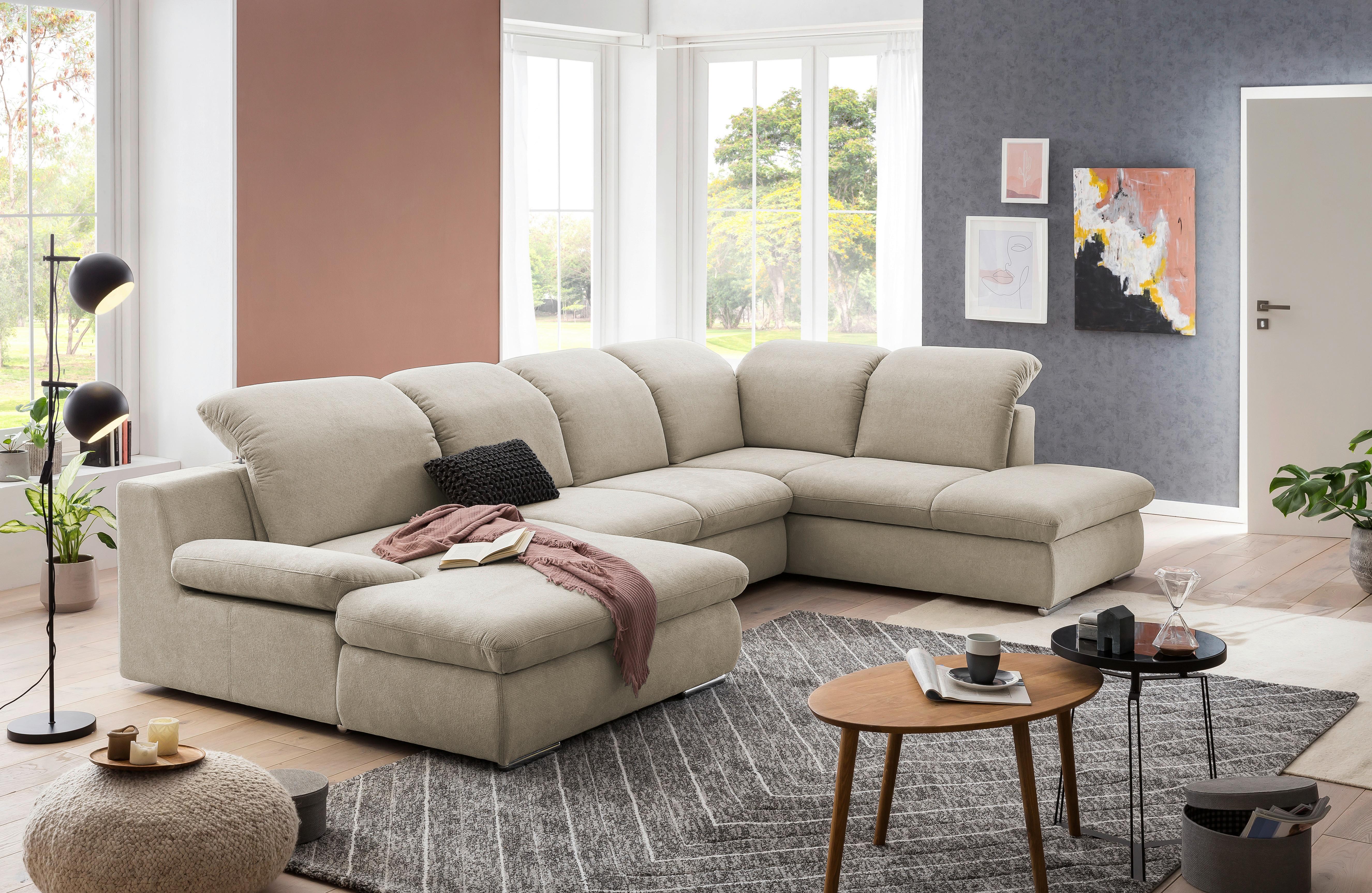 Wohnlandschaft Isona Creme Chenille - Chromfarben/Creme, Design, Textil (165/353/212cm) - Livetastic
