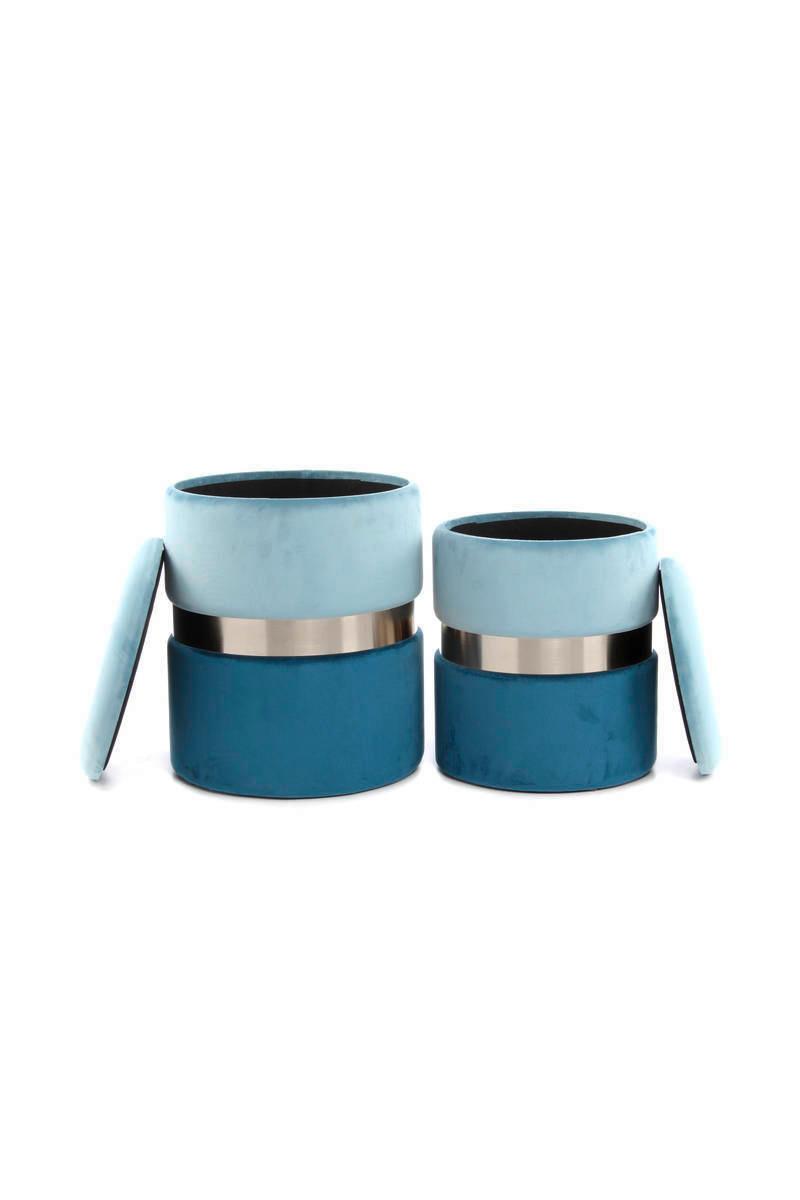 Hocker Pouf-Set Samt Blau/Hellblau 2-teilig