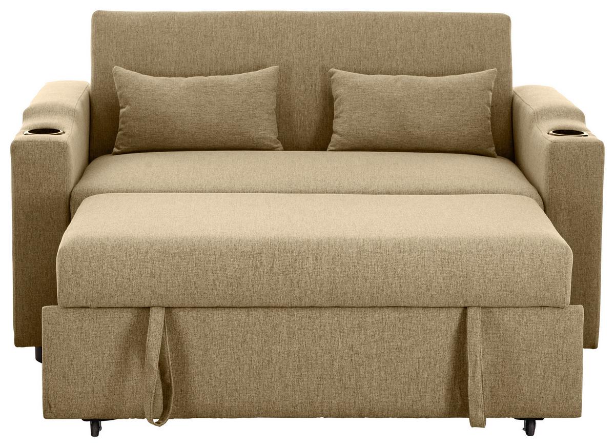 Schlafsofa Athen Khaki B: 150 cm - Khaki/Schwarz, Basics, Textil/Metall (150/91/85cm) - P & B