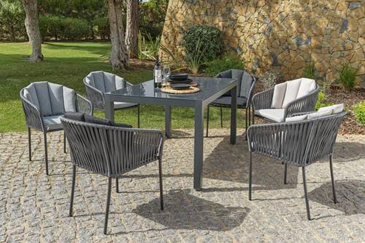 Gartensessel Zoe Metal / Kunststoff / Textil - Schwarz/Grau, MODERN, Kunststoff/Textil (59/77,5/61cm) - Beldano