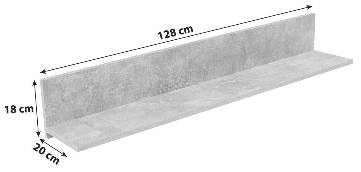Wandboard Malta B: 128 Cm Betonoptik Hell Dekor - Grau, MODERN, Holzwerkstoff (128/18/20cm)