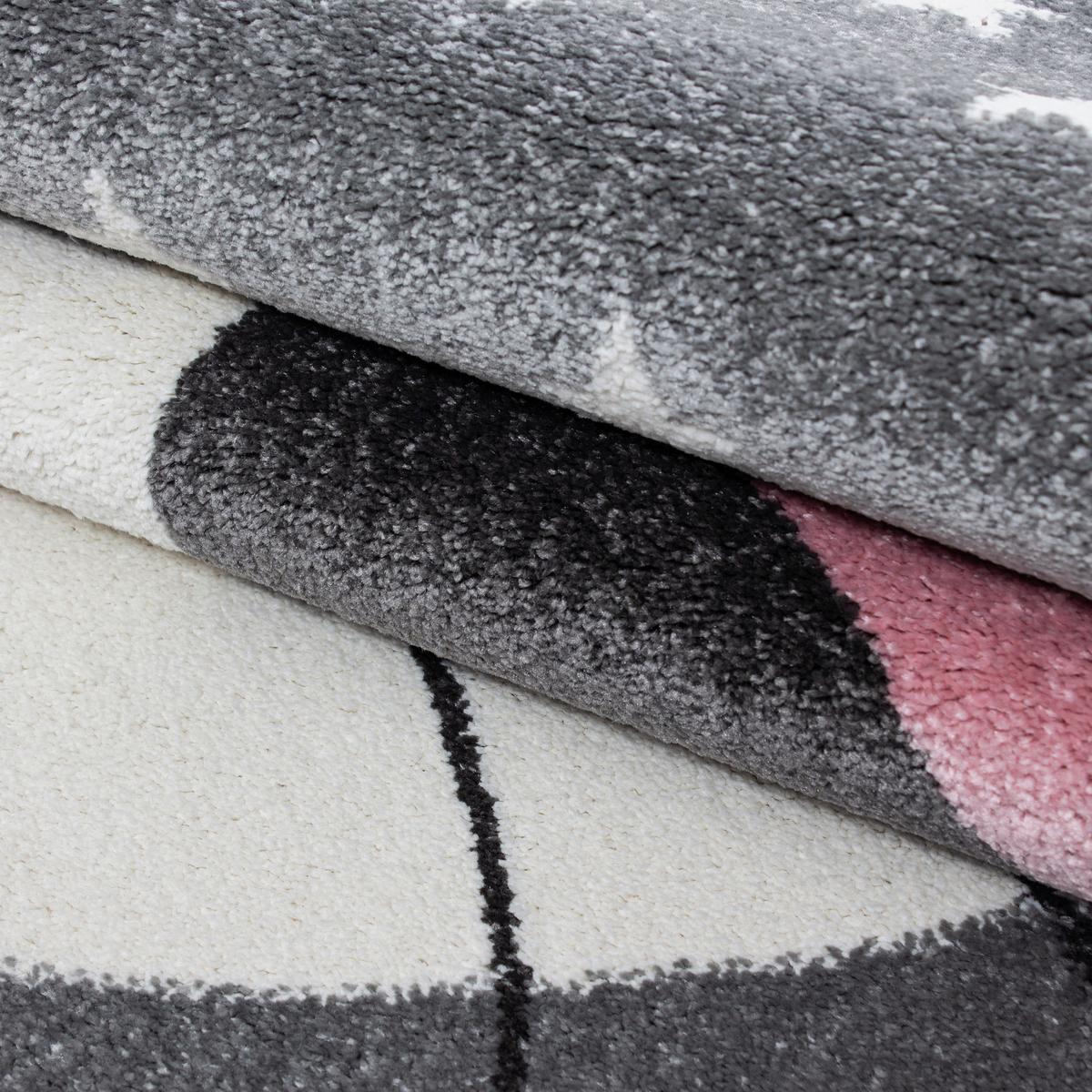 Kinderteppich Rund Katze Grau/Weiß/Pink Kids Ø 160 cm - Pink/Weiß, Trend, Textil (160cm)