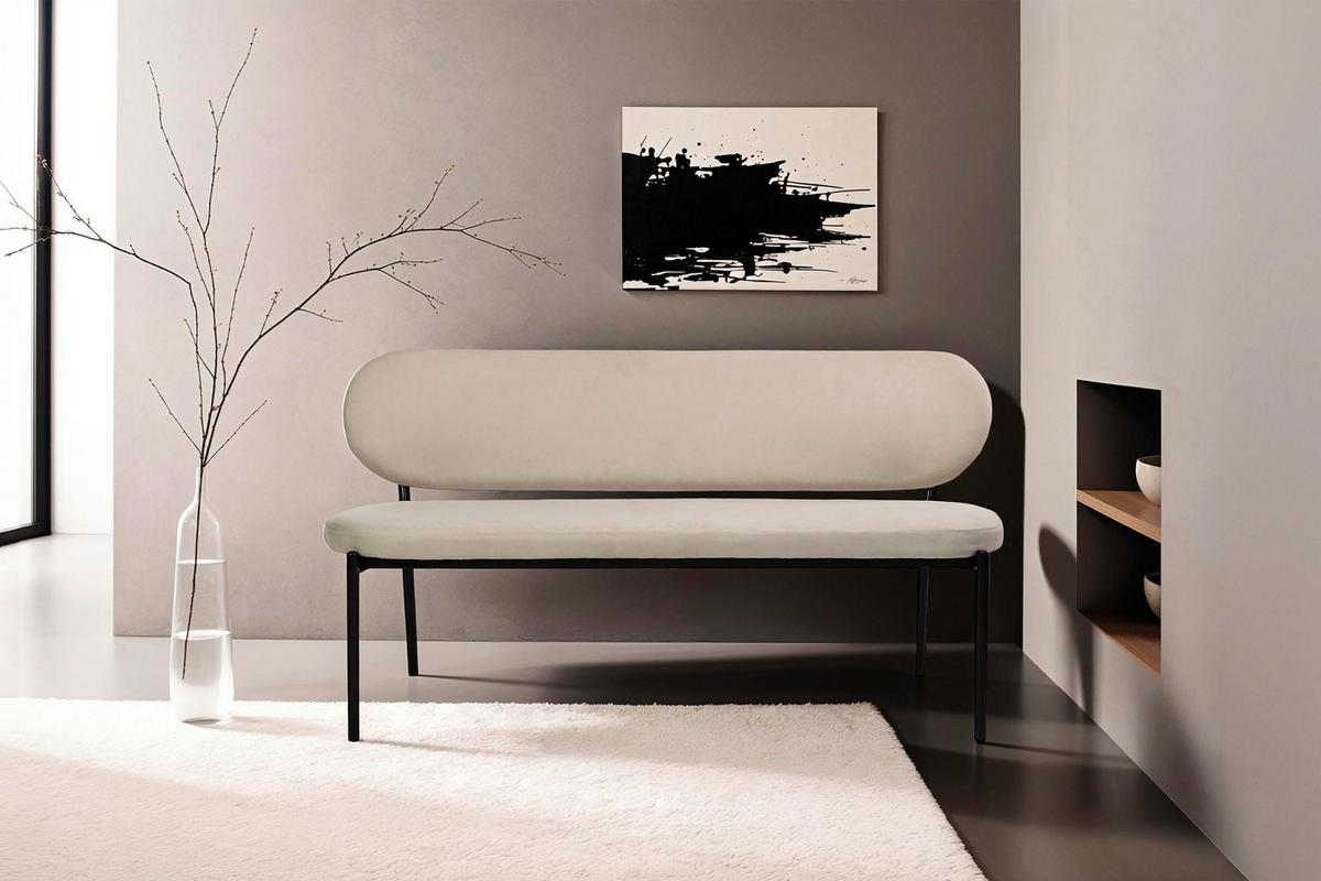 Sitzbank Jersey Schwarz, Taupe B: 160 cm - Taupe/Schwarz, Design, Textil/Metall (160/82/62cm) - MID.YOU