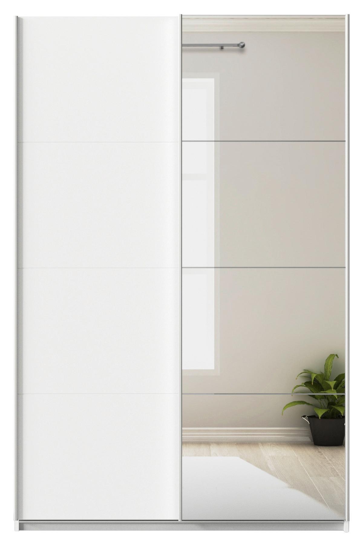 Schwebetürenschrank + Spiegel B: 136cm Feldkirch Weiß - Silberfarben/Weiß, MODERN, Holzwerkstoff (136/210/62cm)