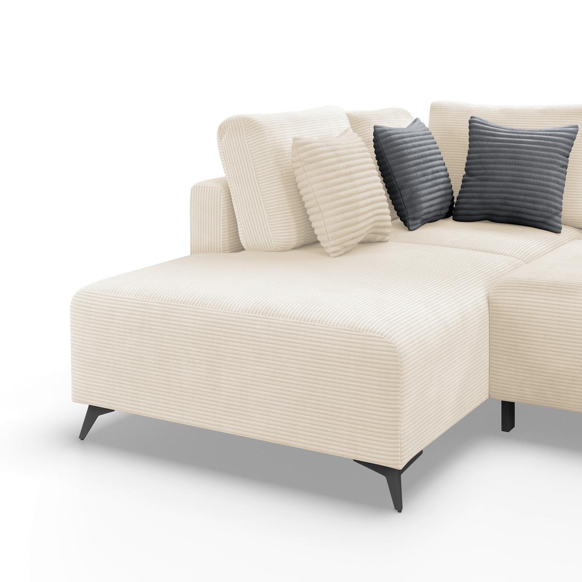 Ecksofa mit Schlaffunktion Viktor Creme Cord 212x270 cm - Creme/Schwarz, MODERN, Textil (212/270cm)