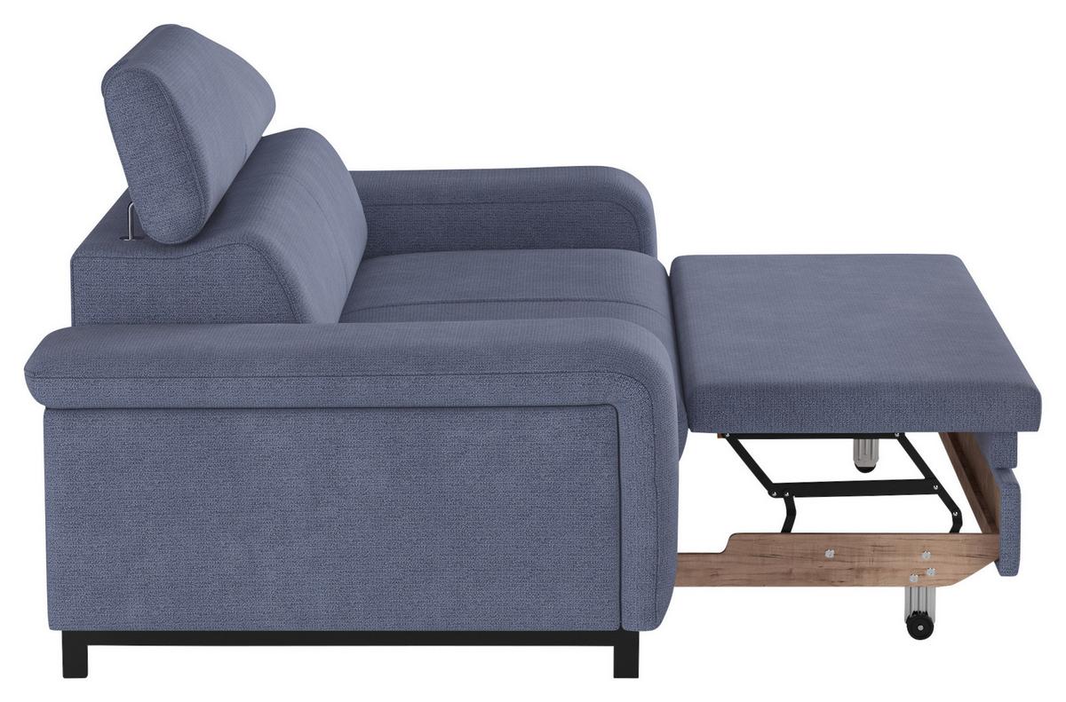 3-sitzer-sofa Emma Mit Liegefunktion Blau B: 217 Cm - Blau/Schwarz, Textil (217/81/100cm) - MID.YOU