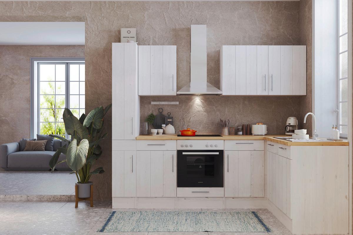 Eckküche Premium Mit Geräten 250x172 Cm Weiß/eiche Dekor - Eichefarben/Weiß, ROMANTIK / LANDHAUS, Holzwerkstoff (250/172cm) - Respekta