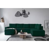 Rohová sedacia súprava OLIVER, tmavozelená, menčester, pravá - čierna/tmavozelená, Design, drevo/textil (89/322/194cm)