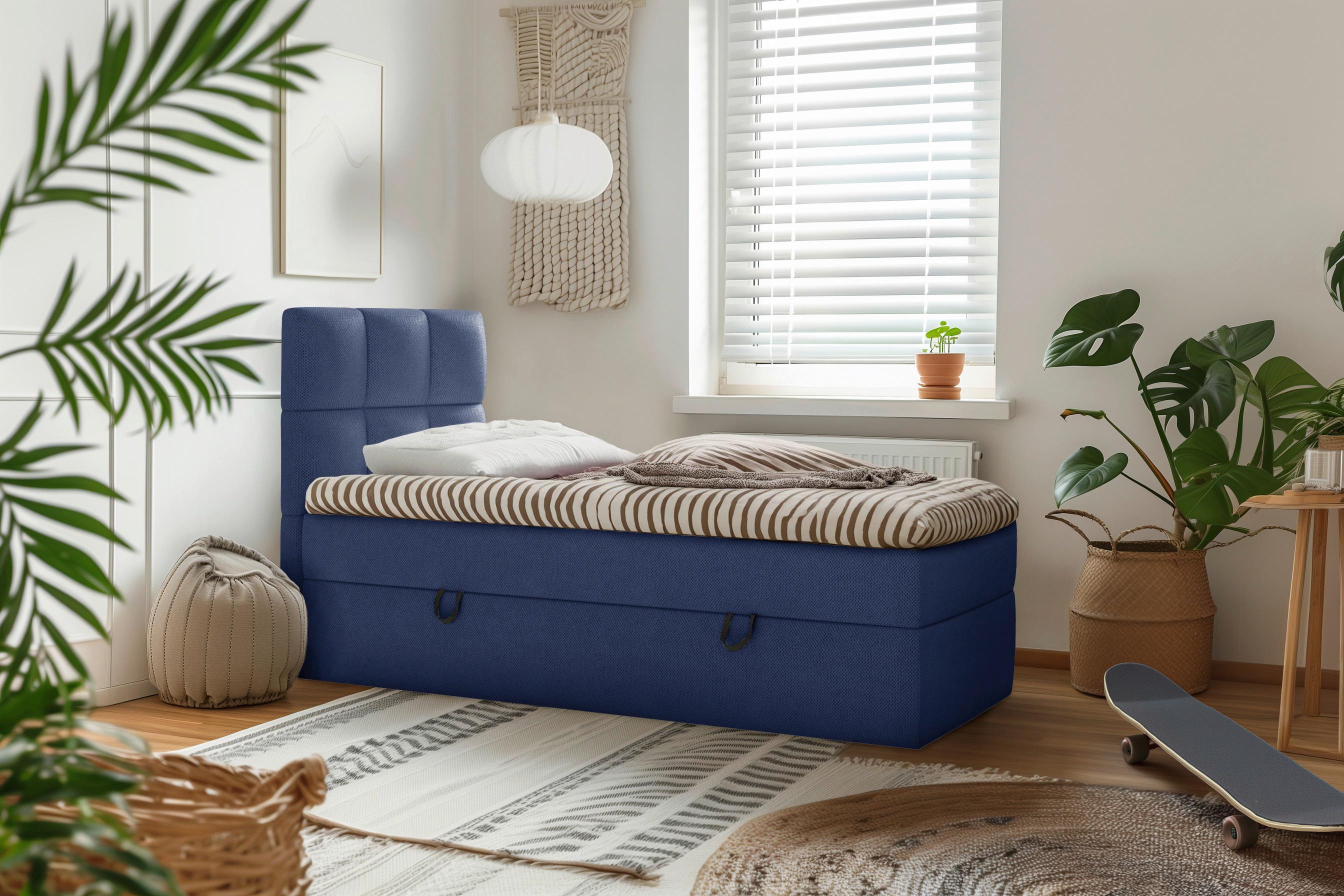 Boxbett mit Topper & Bettkasten 90x200 Polly - Schwarz/Dunkelblau, MODERN, Holz/Holzwerkstoff (90/200cm) - MID.YOU