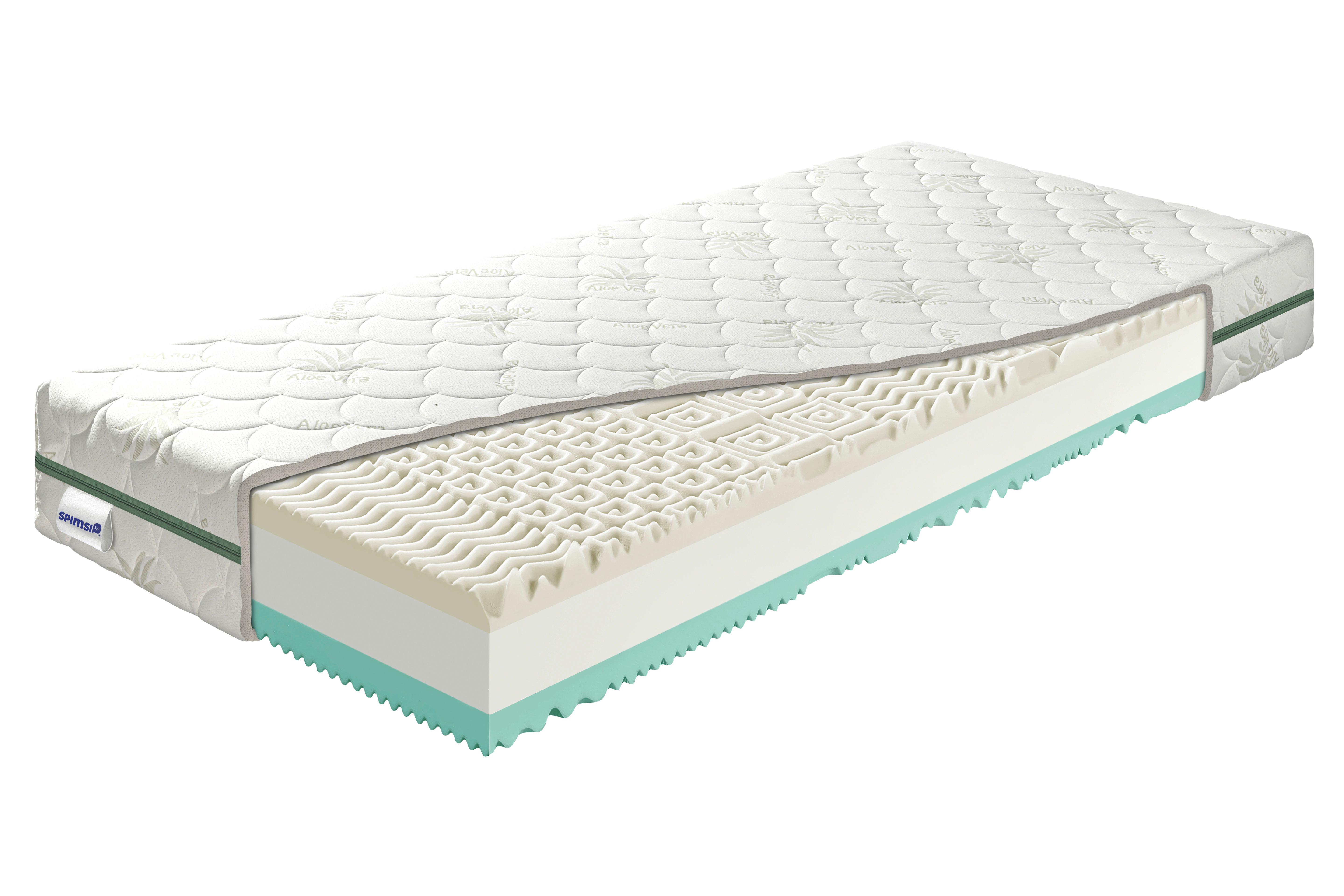 Matrac z pamäťovej peny Aloe H3/ H4, V: 18cm - biela/zelená, Lifestyle, textil (80/200cm) - Spimsi