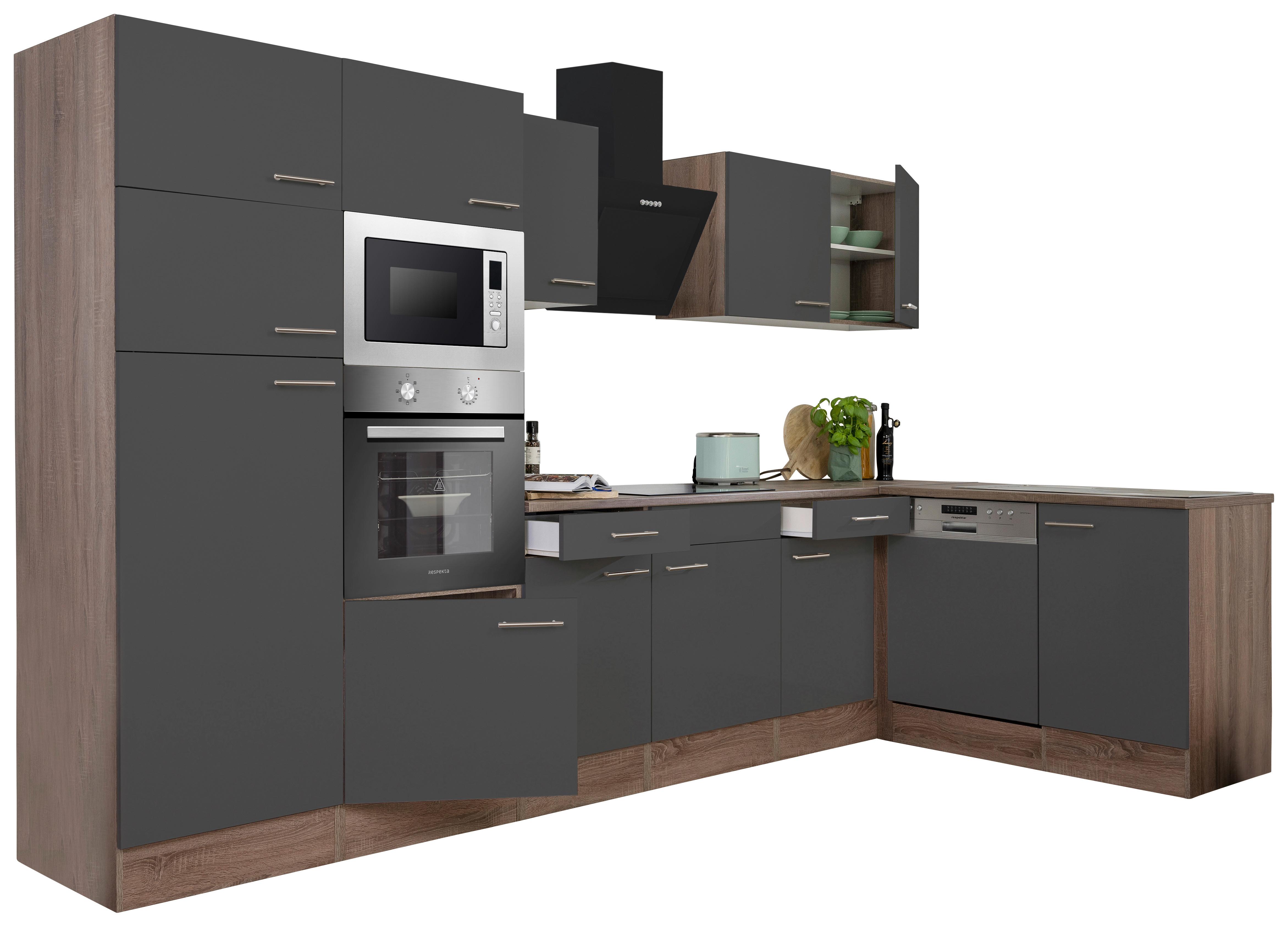 Eckküche Oliver L-Küchenblock 340 cm - Eichefarben/Grau, Basics, Holzwerkstoff (340/172cm) - Respekta