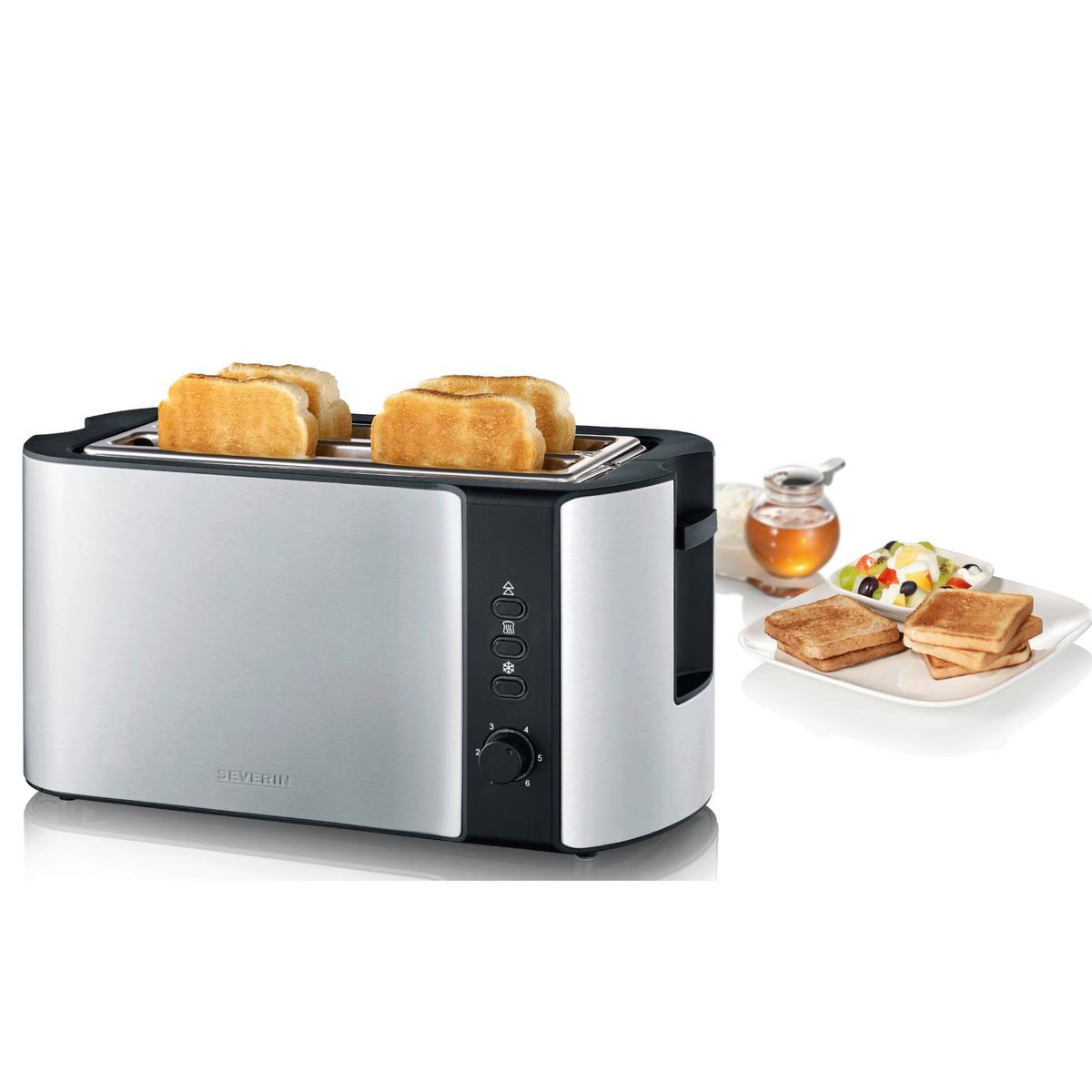 Toaster At 2590 Mit Brötchenaufsatz + Auftaufunkt. - Edelstahlfarben/Schwarz, Kunststoff/Metall (38/16,5/19cm) - Severin