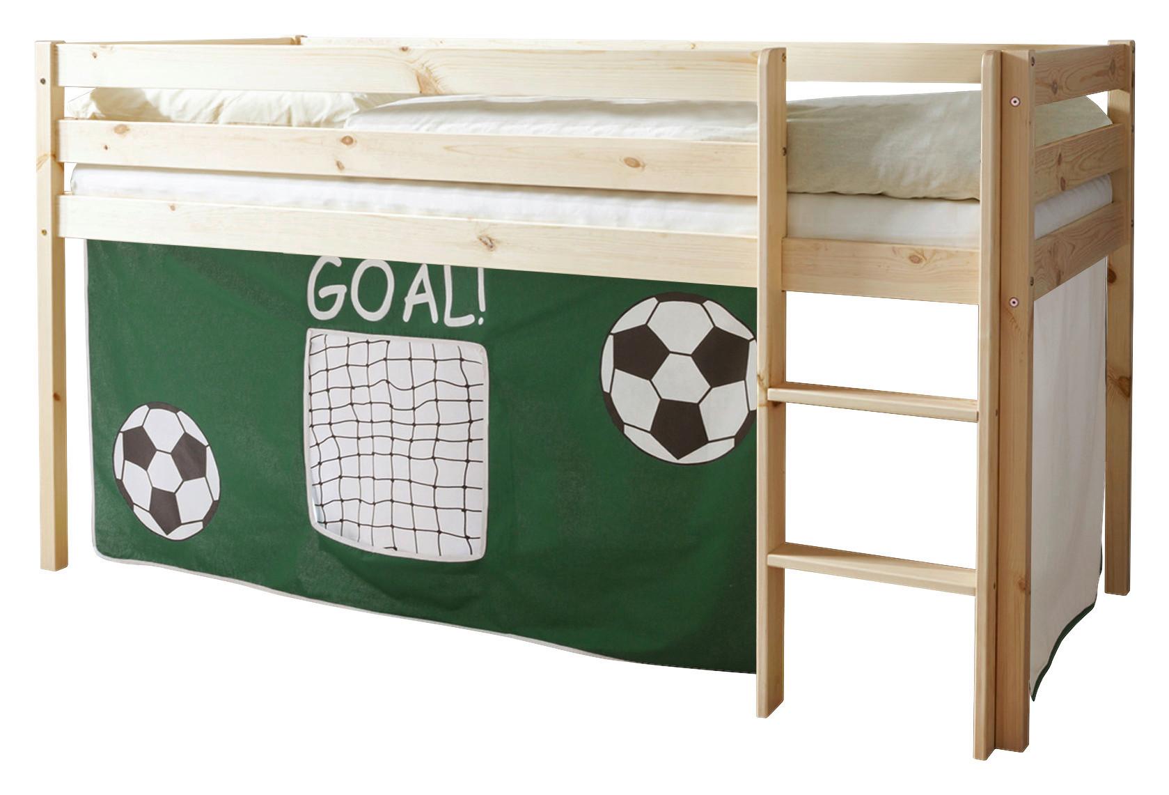 Spielbett Malte Grün Kiefer Massiv 90 cm Vorhang Leiter