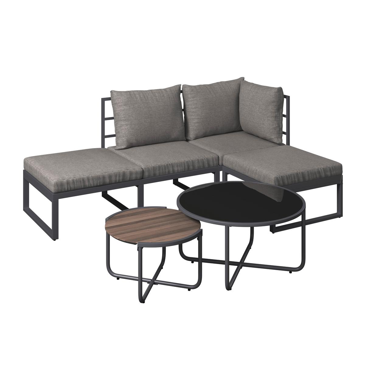 Loungegarnitur Bastia - Schwarz/Grau, MODERN, Glas/Holz (135/263cm) - Beldano