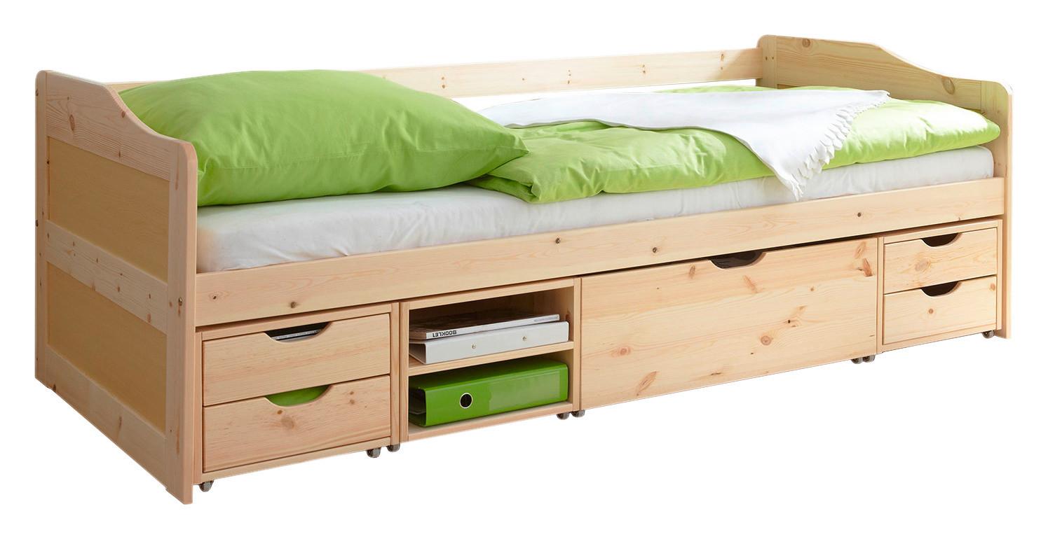 Stauraumbett Echtholz Massiv 90x200 Marlies, Kiefer Natur - Kieferfarben, MODERN, Holz (90/200cm) - MID.YOU