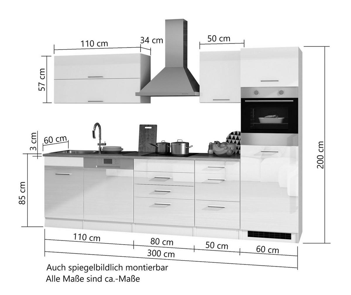 Küchenblock Mailand Graphitfarben B: 300cm - Graphitfarben/Sonoma Eiche, MODERN, Holzwerkstoff (300cm) - Held