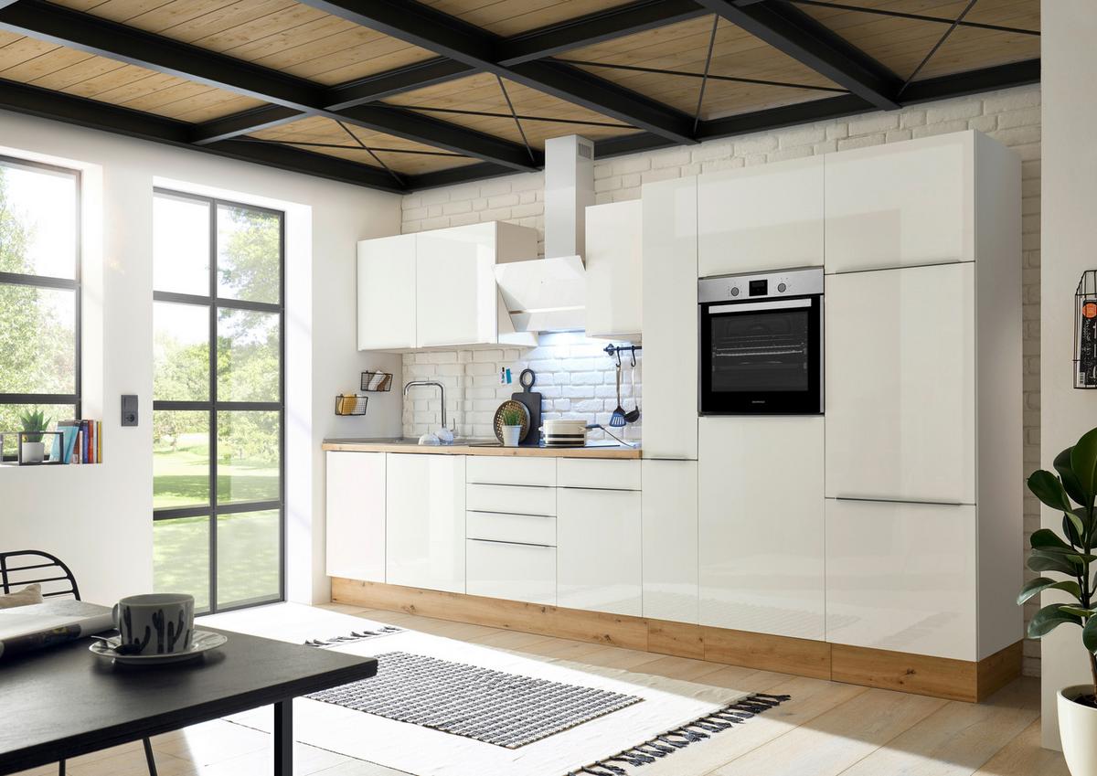 Küchenzeile Bema mit Geräten B: 370 cm Weiß, Modern - Weiß Hochglanz/Weiß, LIFESTYLE, Holzwerkstoff (370cm) - Respekta